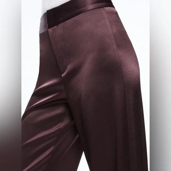 NWT $395 Alice Olivia Jc Wide-leg Side-slit Satin Pants